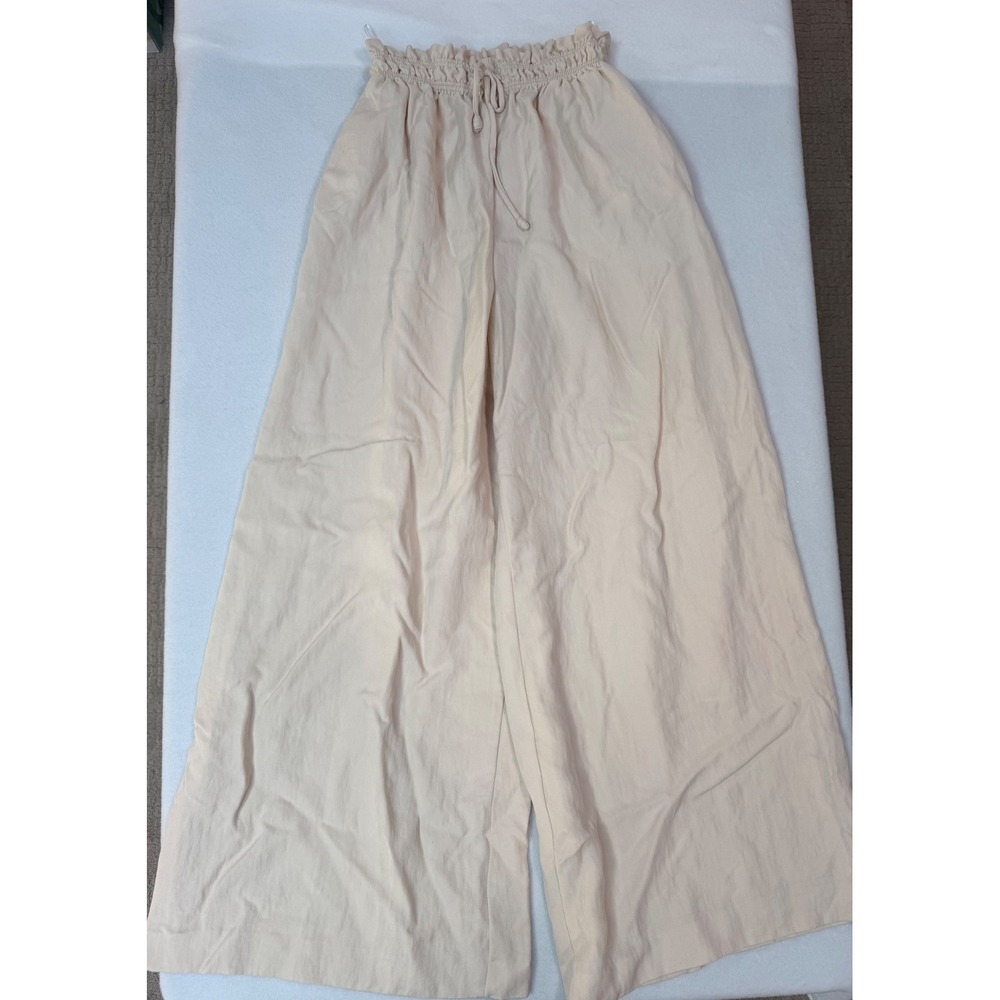 Zara Beige Paperbag Waist Wide Leg Flowy Pants 8226/447/711 Small
